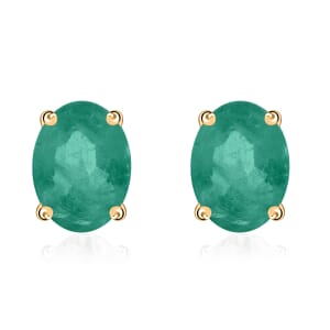D'Joy Kagem Zambian Emerald 1.60 ctw Solitaire Stud Earrings in Vermeil Yellow Gold Over Sterling Silver