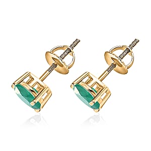 D'Joy Kagem Zambian Emerald 1.60 ctw Solitaire Stud Earrings in Vermeil Yellow Gold Over Sterling Silver (Del. in 10-12 Days)