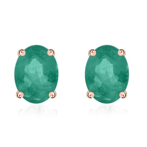 D'Joy Kagem Zambian Emerald 1.60 ctw Solitaire Stud Earrings in Vermeil Rose Gold Over Sterling Silver
