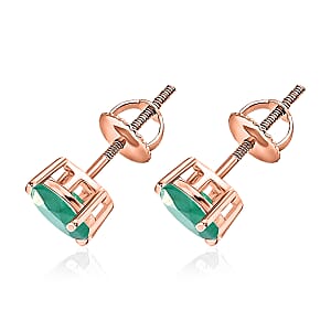 D'Joy Kagem Zambian Emerald 1.60 ctw Solitaire Stud Earrings in Vermeil Rose Gold Over Sterling Silver (Del. in 10-12 Days)