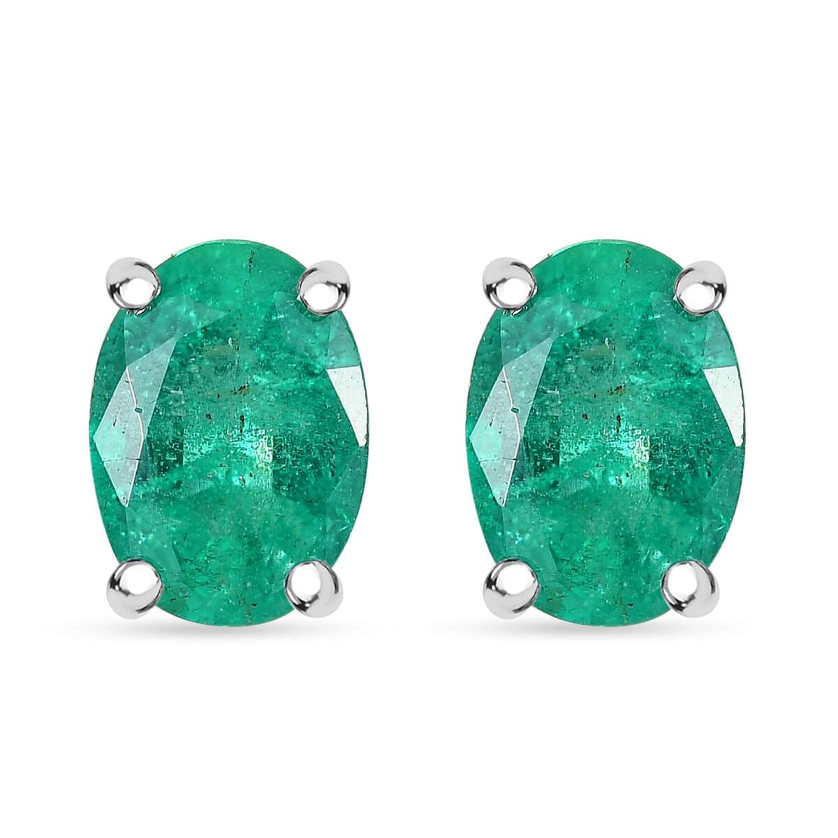 Luxoro 14K White Gold Premium Kagem Zambian Emerald 1.50 ctw Solitaire Stud Earrings image number 0