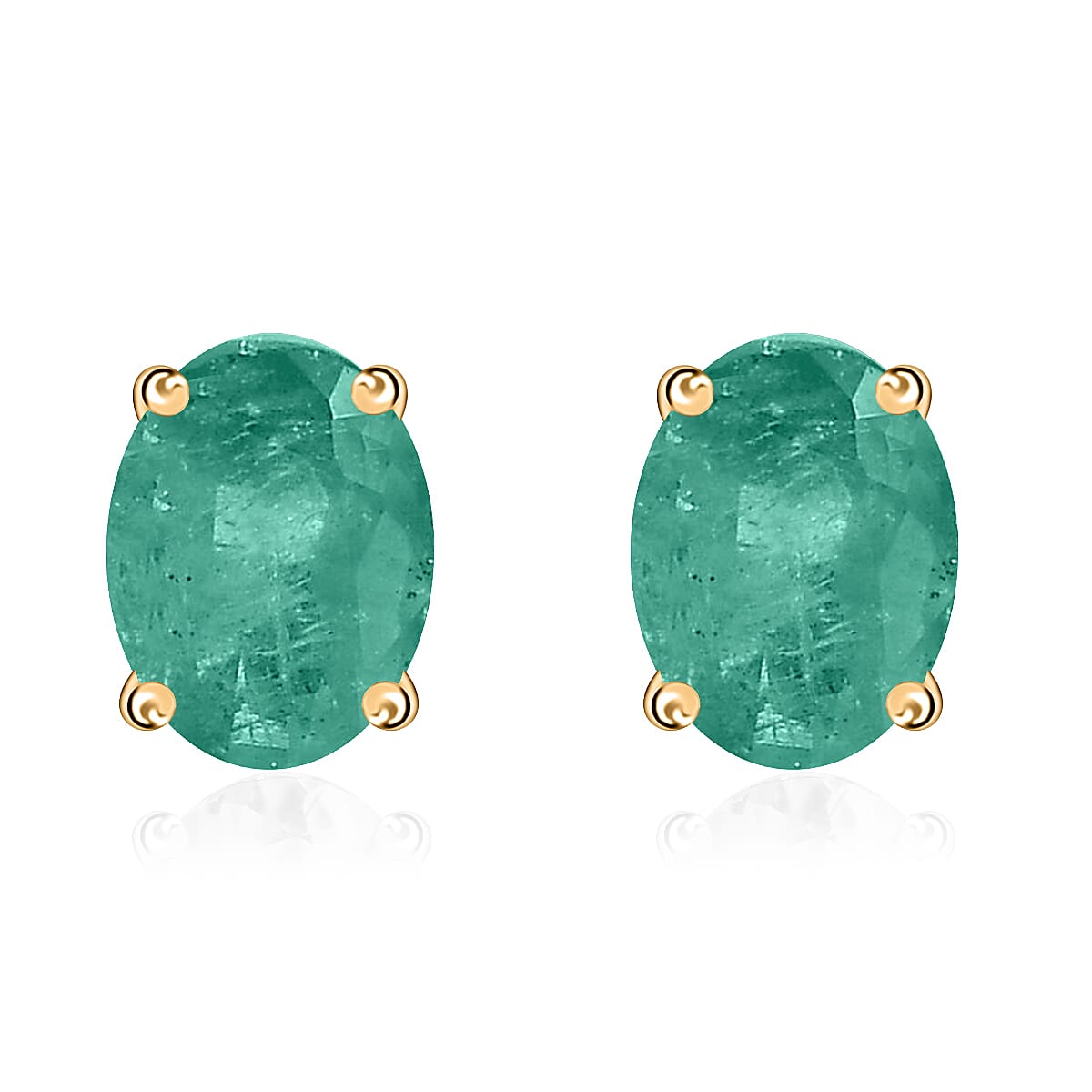 Luxoro Premium Kagem Zambian Emerald 1.15 ctw Solitaire Stud Earrings in 14K Yellow Gold  image number 0