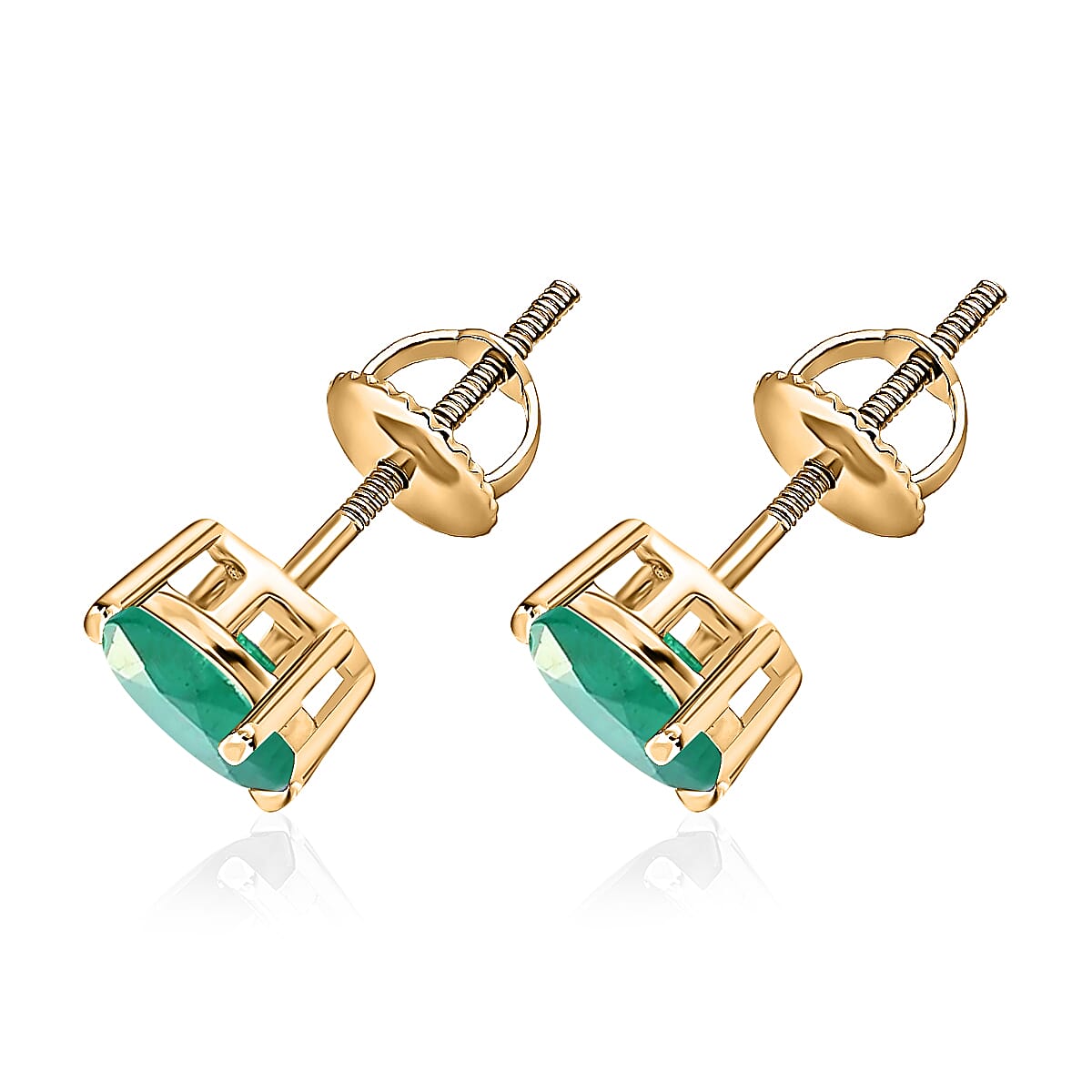 Luxoro Premium Kagem Zambian Emerald 1.15 ctw Solitaire Stud Earrings in 14K Yellow Gold  image number 2