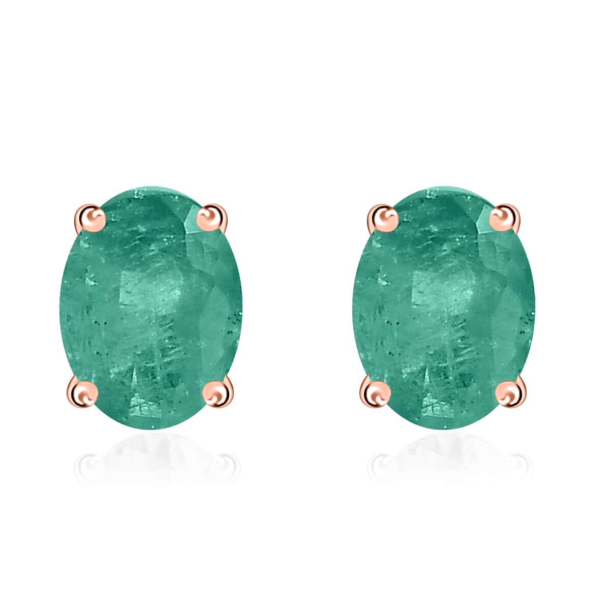 Luxoro 14K Rose Gold Premium Kagem Zambian Emerald Solitaire Stud Earrings 1.60 ctw image number 0