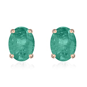 Luxoro 14K Rose Gold Premium Kagem Zambian Emerald Solitaire Stud Earrings 1.60 ctw (Del. in 10-12 Days)