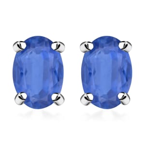 D'Joy Kanchanaburi Blue Sapphire 1.20 ctw Solitaire Stud Earrings in Platinum Over Sterling Silver
