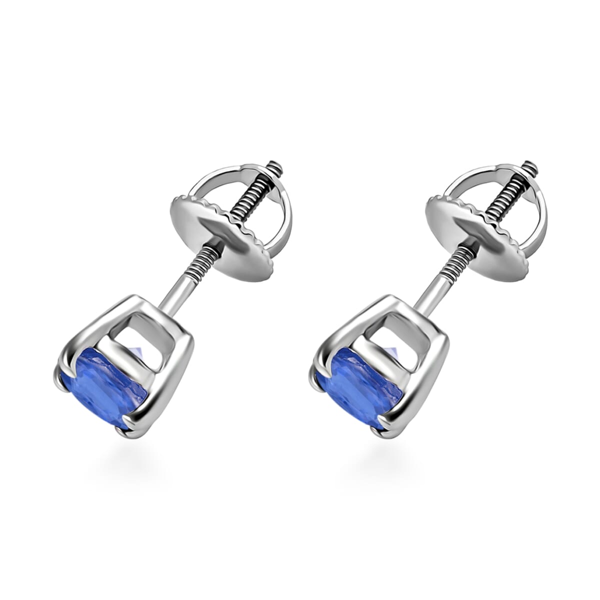 D'Joy Kanchanaburi Blue Sapphire 1.20 ctw Solitaire Stud Earrings in Platinum Over Sterling Silver image number 2