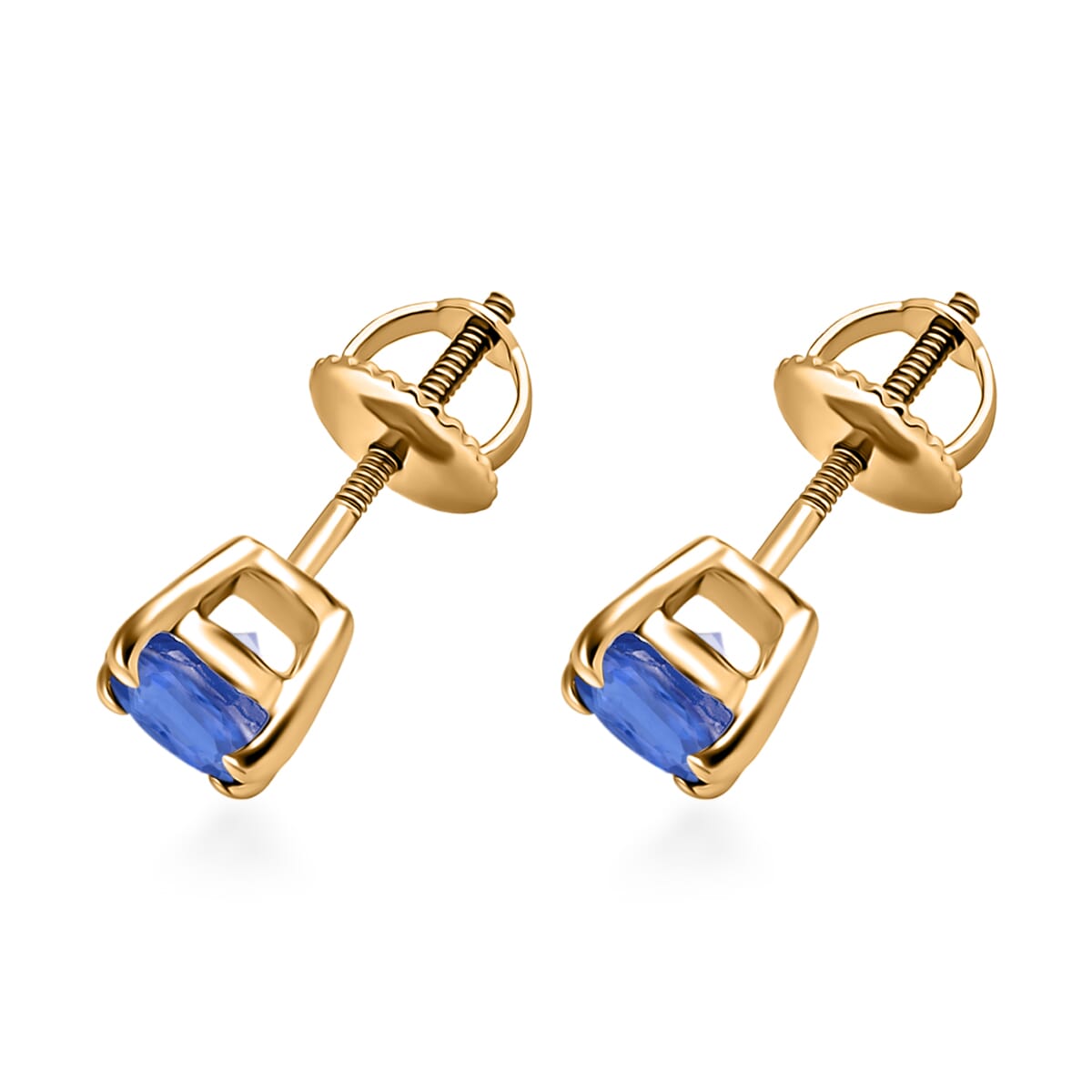 D'Joy Kanchanaburi Blue Sapphire 1.20 ctw Solitaire Stud Earrings in Vermeil Yellow Gold Over Sterling Silver image number 2