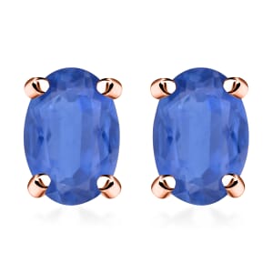 D'Joy Kanchanaburi Blue Sapphire 1.20 ctw Solitaire Stud Earrings in Vermeil Rose Gold Over Sterling Silver