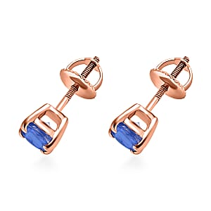 D'Joy Kanchanaburi Blue Sapphire 1.20 ctw Solitaire Stud Earrings in Vermeil Rose Gold Over Sterling Silver (Del. in 10-12 Days)