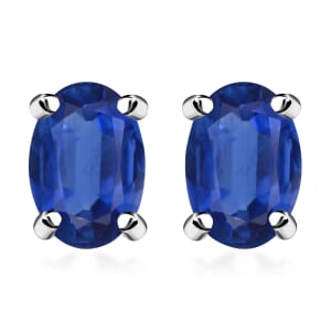 Luxoro Premium Kanchanaburi Blue Sapphire 1.20 ctw Solitaire Stud Earrings in 14K White Gold