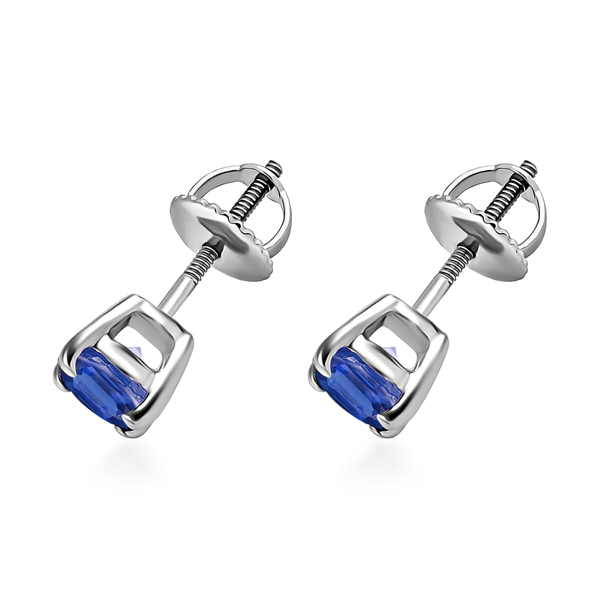 Luxoro Premium Kanchanaburi Blue Sapphire 1.20 ctw Solitaire Stud Earrings in 14K White Gold