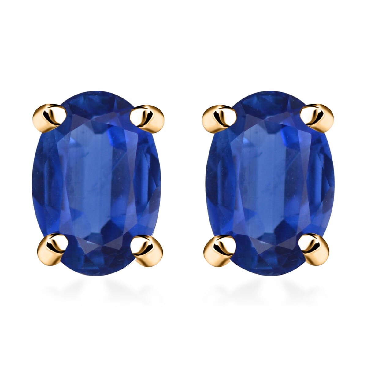 Luxoro Premium Kanchanaburi Blue Sapphire 1.20 ctw Solitaire Stud Earrings in 14K Yellow Gold image number 0
