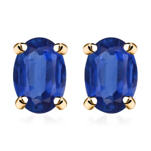 Luxoro Premium Kanchanaburi Blue Sapphire 1.20 ctw Solitaire Stud Earrings in 14K Yellow Gold
