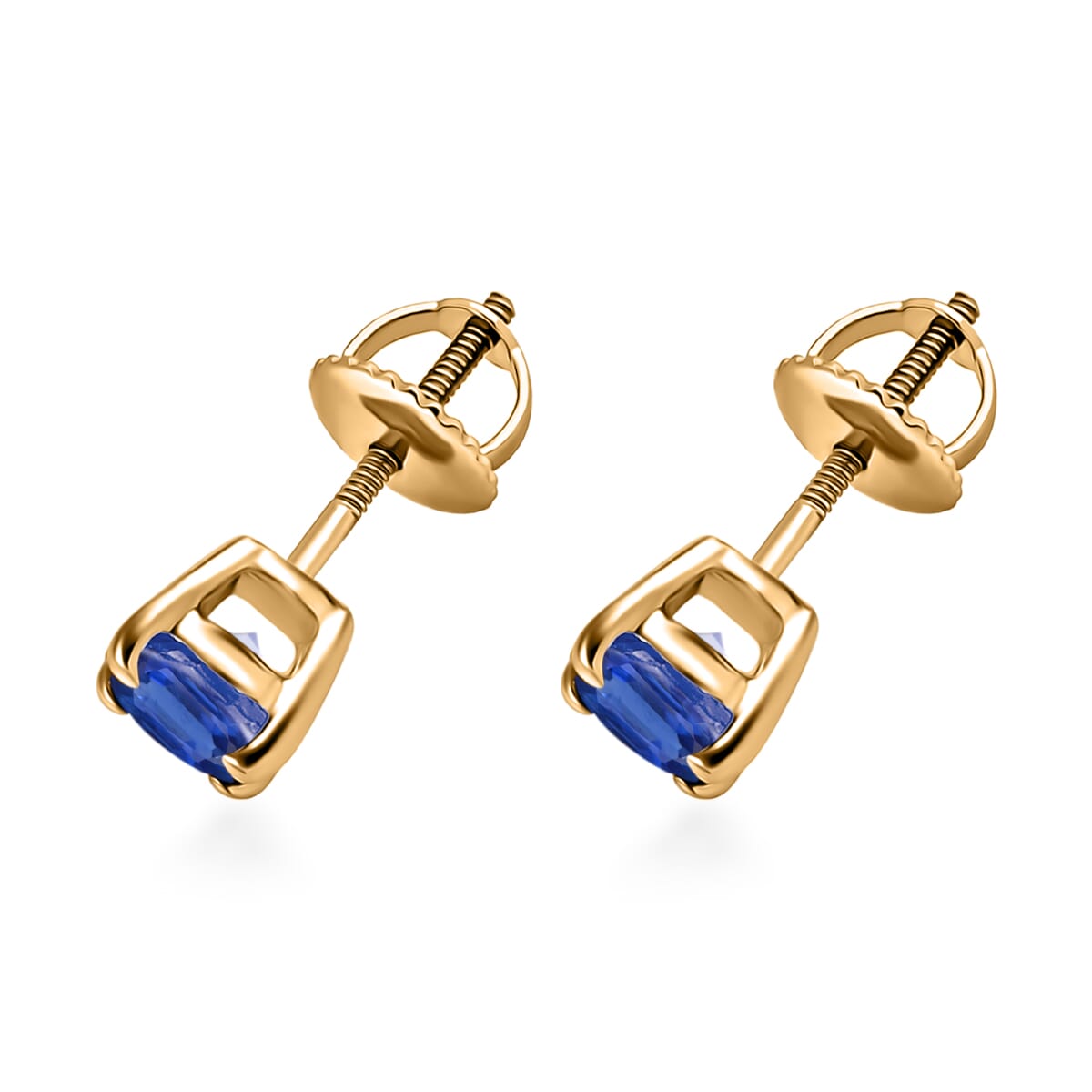 Luxoro Premium Kanchanaburi Blue Sapphire 1.20 ctw Solitaire Stud Earrings in 14K Yellow Gold image number 2