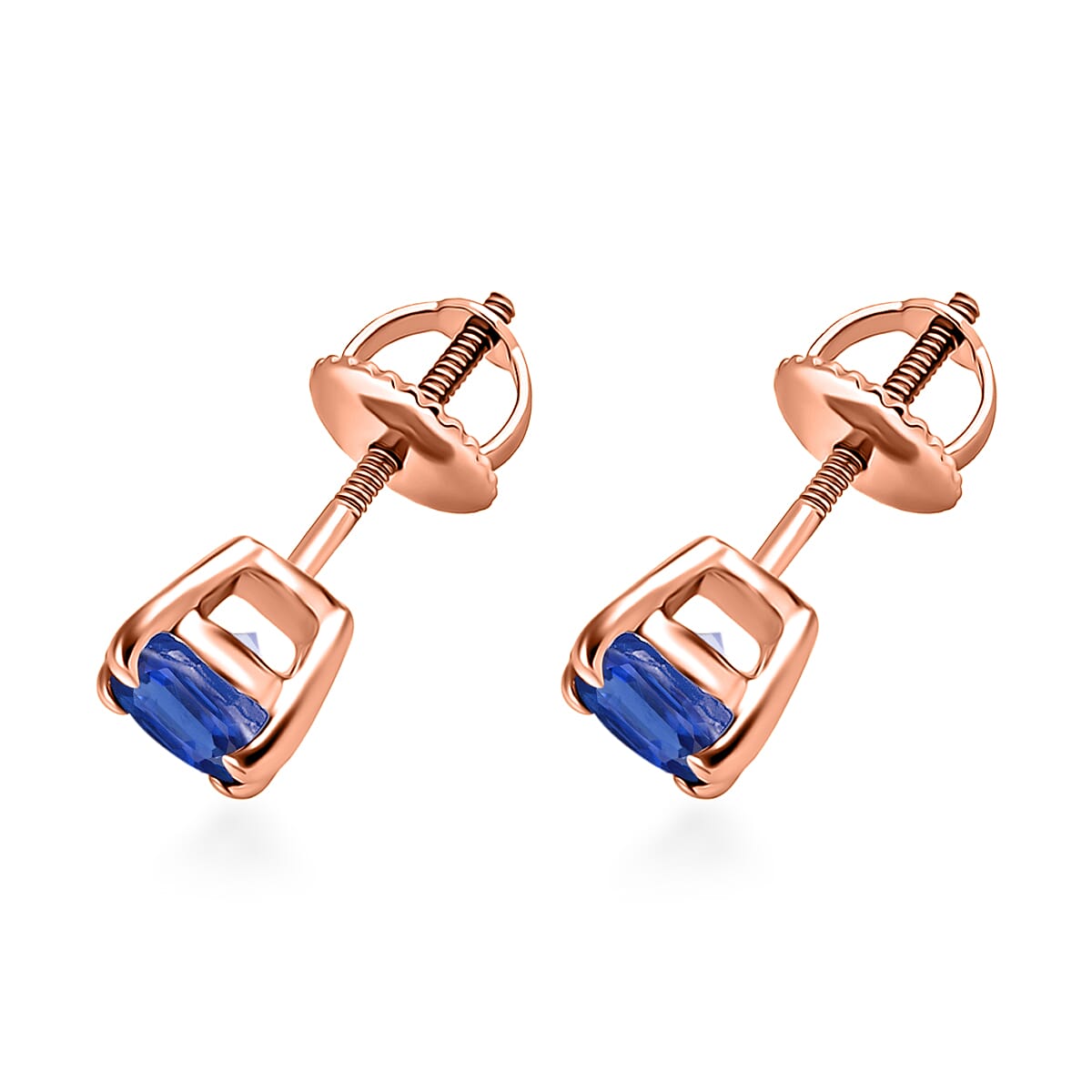 Luxoro Premium Kanchanaburi Blue Sapphire 1.20 ctw Solitaire Stud Earrings in 14K Rose Gold image number 2