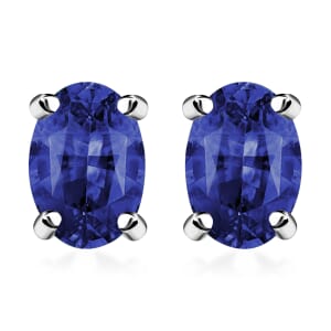 AAAA Ceylon Blue Sapphire 1.10 ctw Solitaire Stud Earrings in 950 Platinum