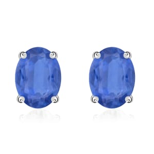 D'Joy Kanchanaburi Blue Sapphire 2.00 ctw Solitaire Stud Earrings in Platinum Over Sterling Silver