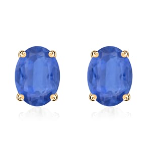 D'Joy Kanchanaburi Blue Sapphire 2.00 ctw Solitaire Stud Earrings in Vermeil Yellow Gold Over Sterling Silver