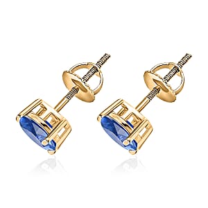 D'Joy Kanchanaburi Blue Sapphire 2.00 ctw Solitaire Stud Earrings in Vermeil Yellow Gold Over Sterling Silver (Del. in 10-12 Days)