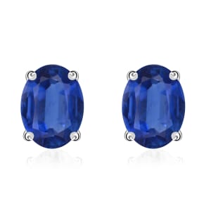 Luxoro Premium Kanchanaburi Blue Sapphire 2.00 ctw Solitaire Stud Earrings in 14K White Gold