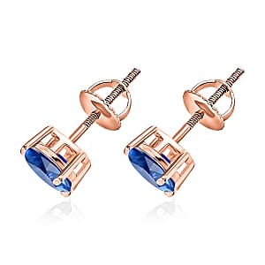 Luxoro Premium Kanchanaburi Blue Sapphire 2.00 ctw Solitaire Stud Earrings in 14K Rose Gold (Del. in 10-12 Days)