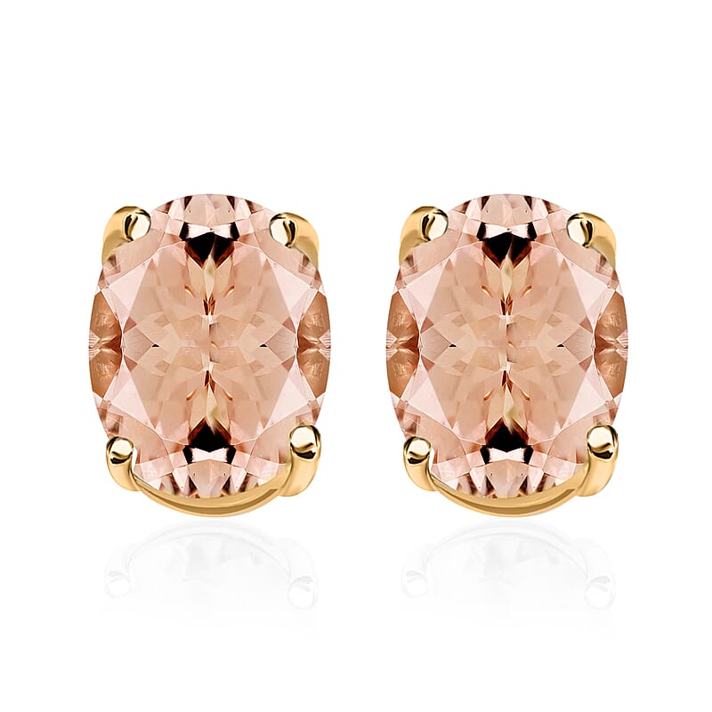 Luxoro Premium Pink Morganite 2.60 ctw Solitaire Stud Earrings 14K Yellow Gold