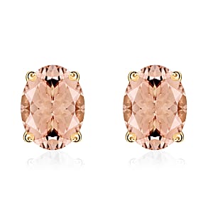 Luxoro Premium Pink Morganite 1.68 ctw Solitaire Stud Earrings in 14K Yellow Gold