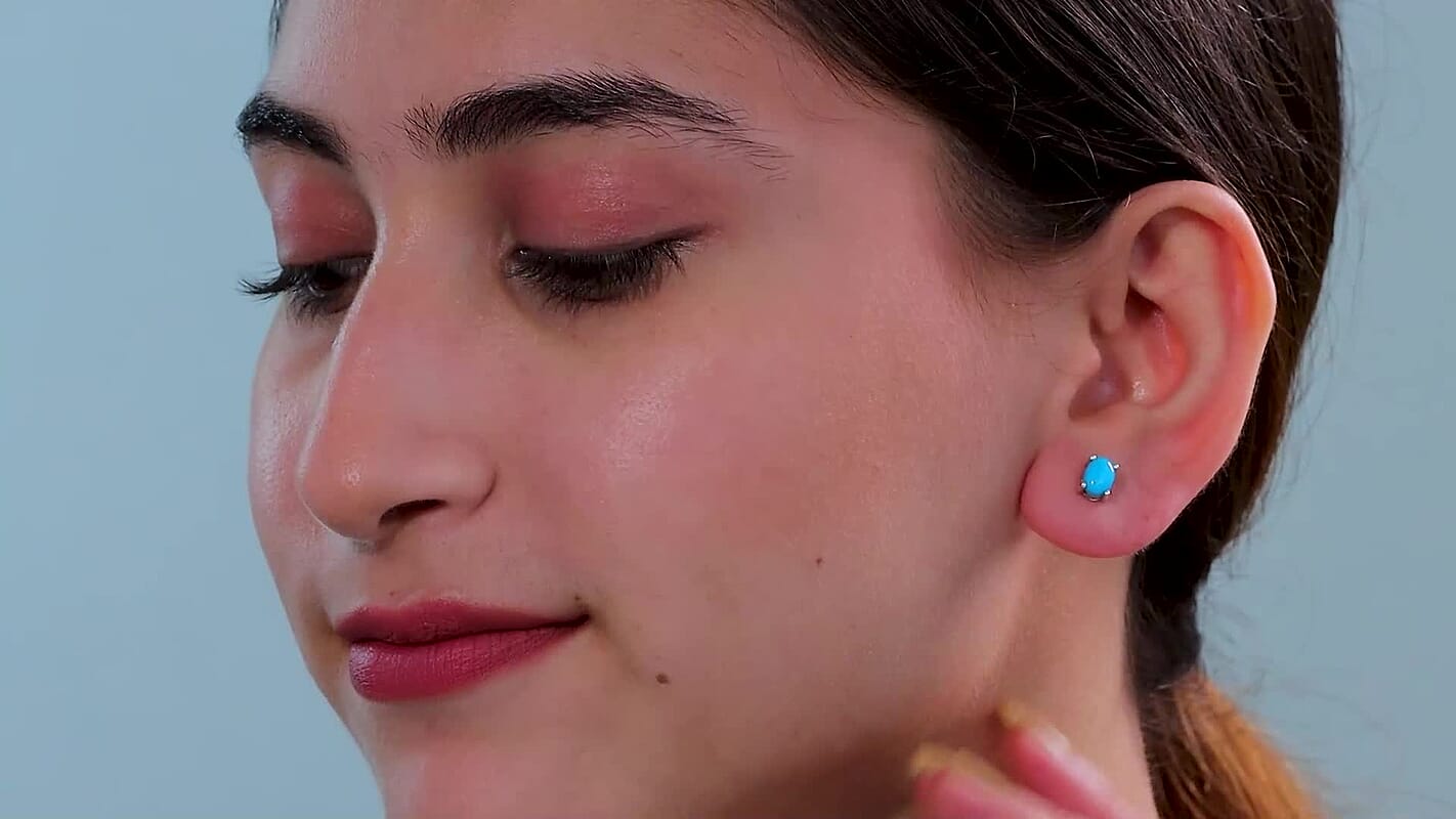 Premium Sleeping Beauty Turquoise Solitaire Stud Earrings in Platinum Over Sterling Silver 1.70 ctw