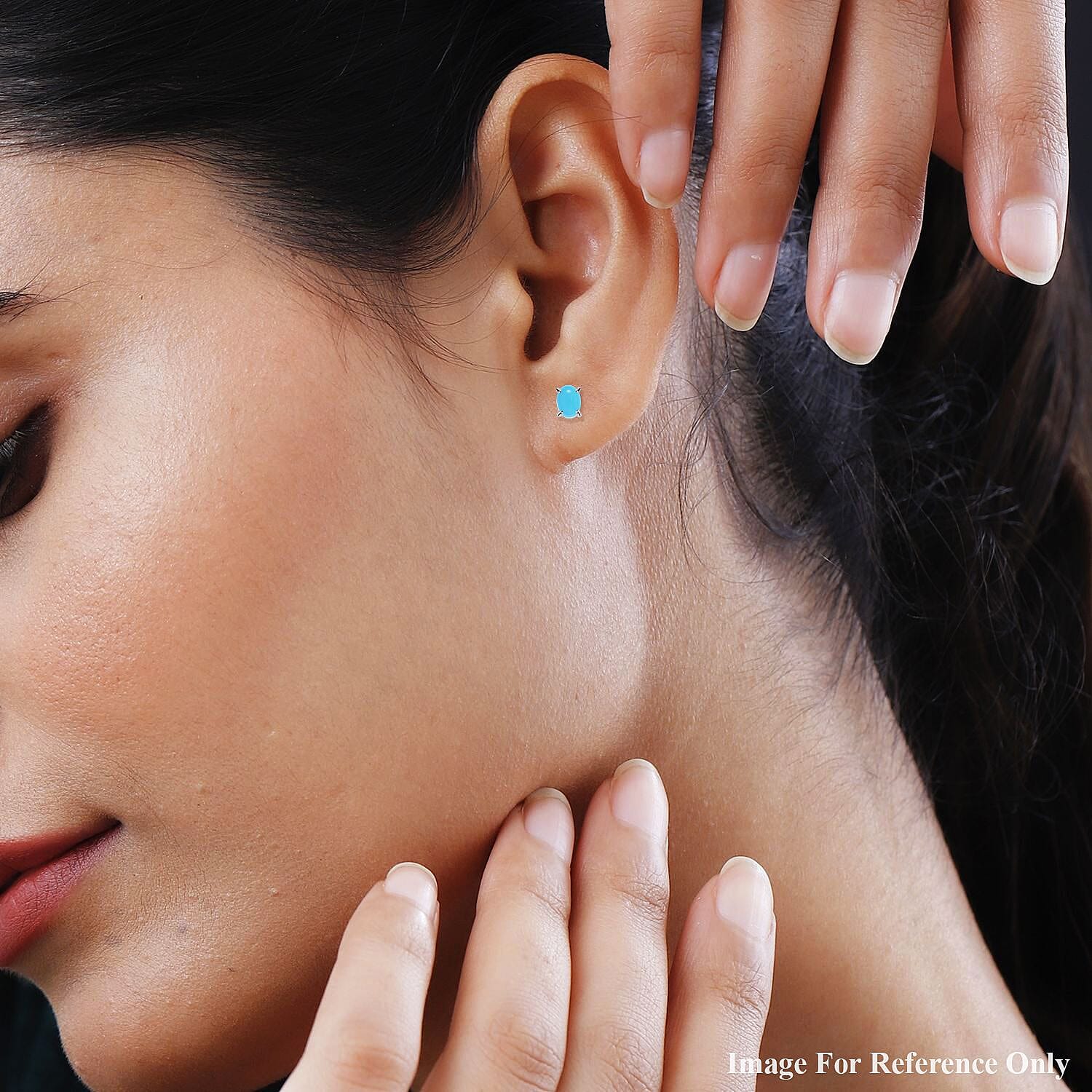 D'Joy Premium Sleeping Beauty Turquoise 1.70 ctw Solitaire Stud Earrings in Platinum Over Sterling Silver (Del. In 10-12 Days)