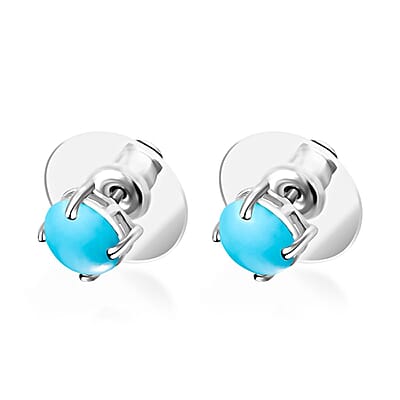 D'Joy Premium Sleeping Beauty Turquoise 1.70 ctw Solitaire Stud Earrings in Platinum Over Sterling Silver (Del. In 10-12 Days)