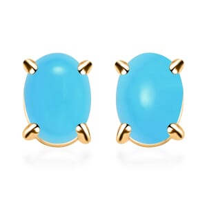 Premium Sleeping Beauty Turquoise Solitaire Stud Earrings in Vermeil Yellow Gold Over Sterling Silver 1.70 ctw