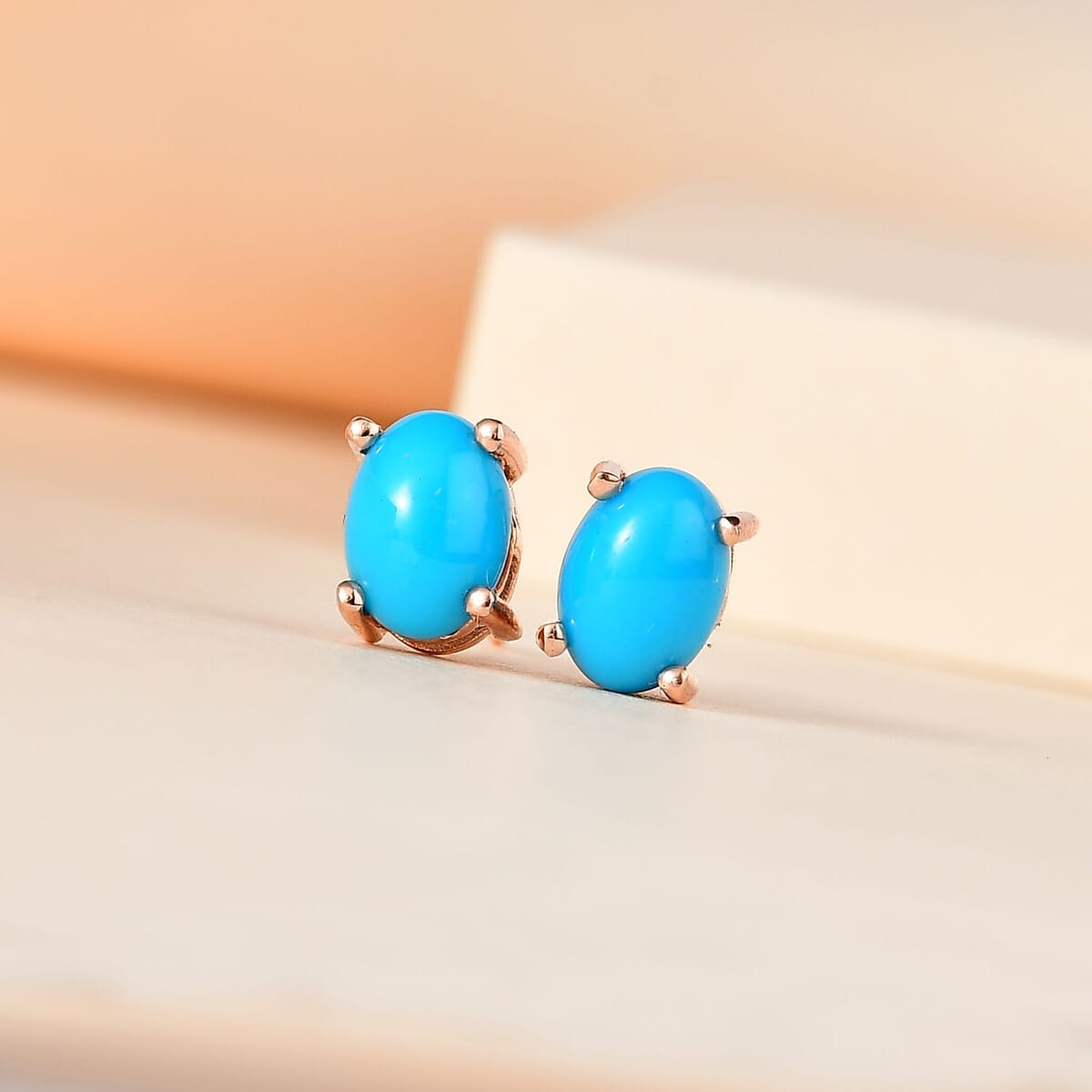 Premium Sleeping Beauty Turquoise Solitaire Stud Earrings in Vermeil Rose Gold Over Sterling Silver 1.60 ctw image number 1