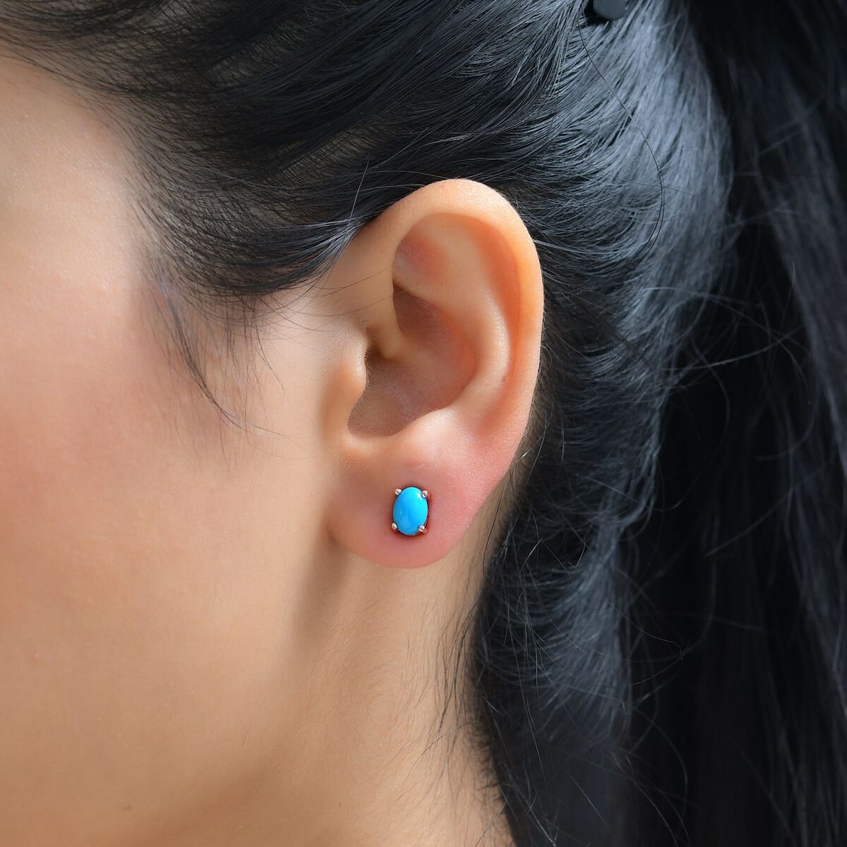 Premium Sleeping Beauty Turquoise Solitaire Stud Earrings in Vermeil Rose Gold Over Sterling Silver 1.60 ctw image number 2