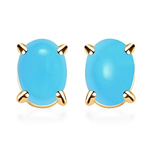 Luxoro Premium Sleeping Beauty Turquoise 1.75 ctw Solitaire Stud Earrings in 14K Yellow Gold