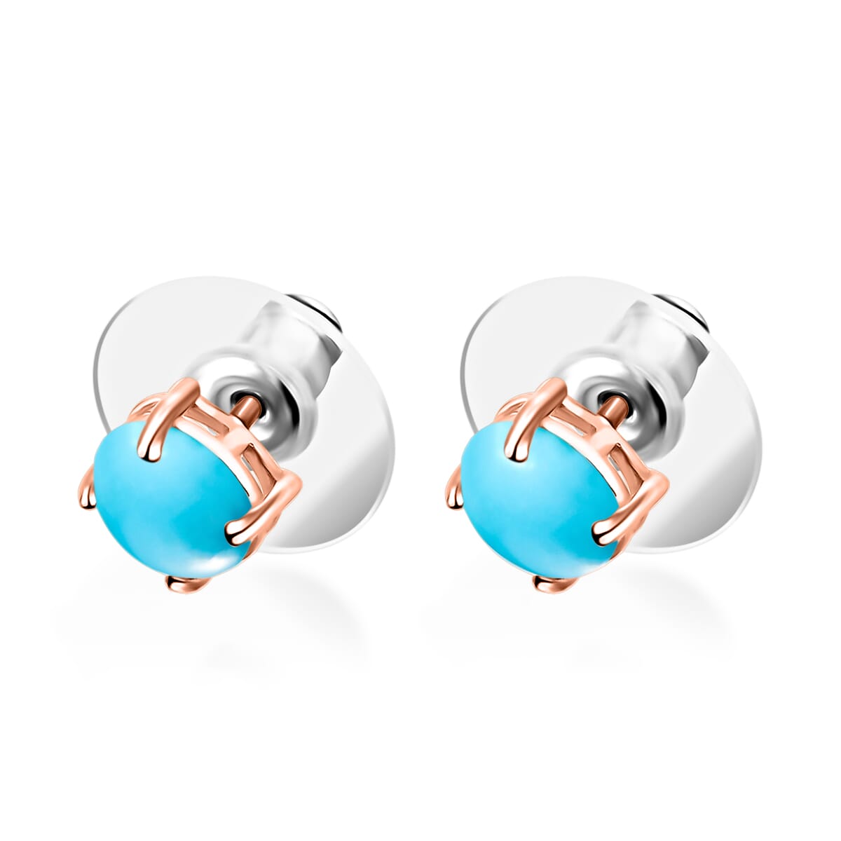 Luxoro 14K Rose Gold Premium Sleeping Beauty Turquoise Solitaire Stud Earrings 1.70 ctw image number 2