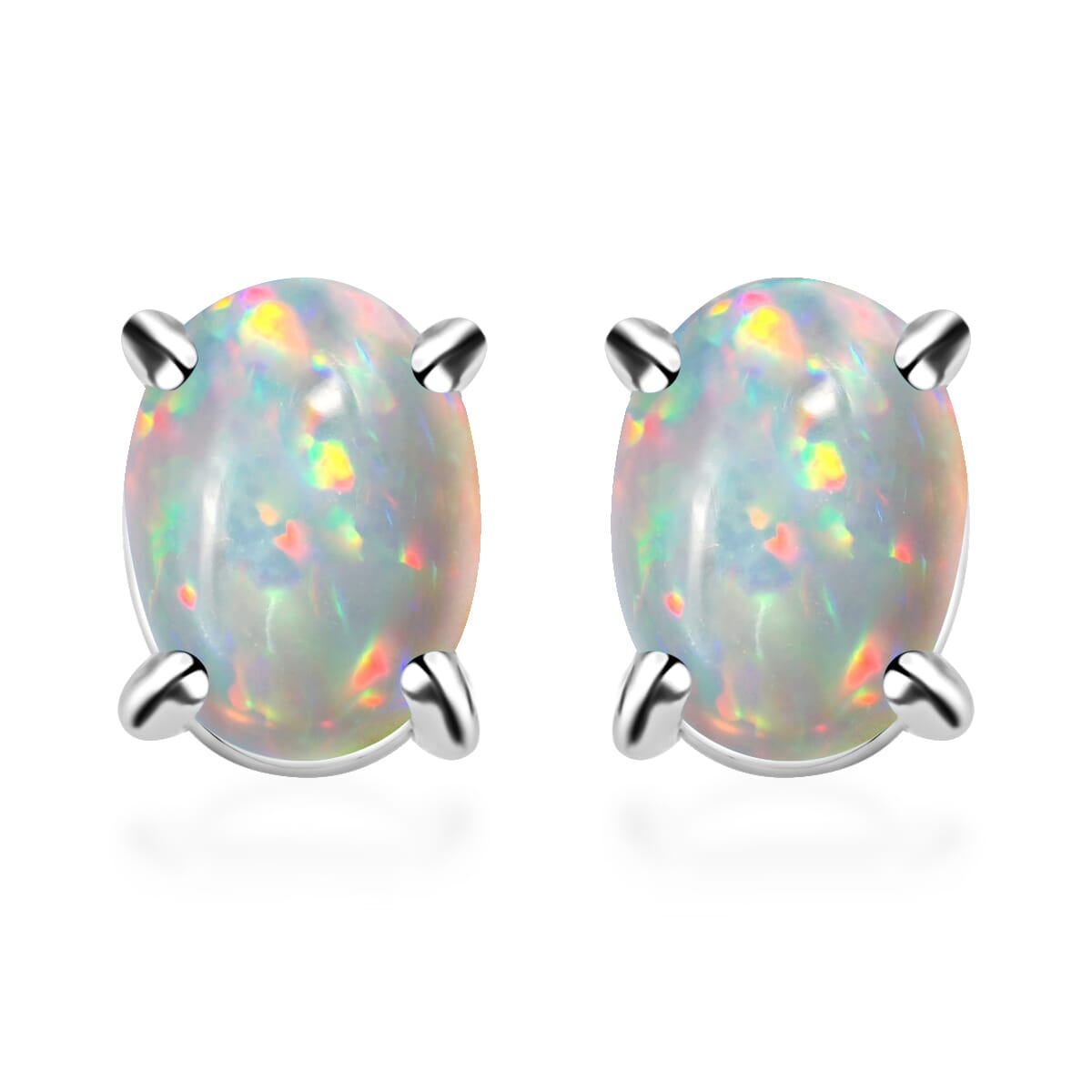 D'Joy Premium Ethiopian Welo Opal 1.16 ctw Solitaire Stud Earrings in Platinum Over Sterling Silver image number 0