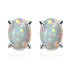 D'Joy Premium Ethiopian Welo Opal 1.16 ctw Solitaire Stud Earrings in Platinum Over Sterling Silver