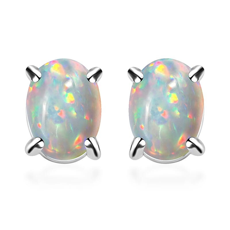 D'Joy Premium Ethiopian Welo Opal 0.90 ctw Earrings in Platinum Over Sterling Silver