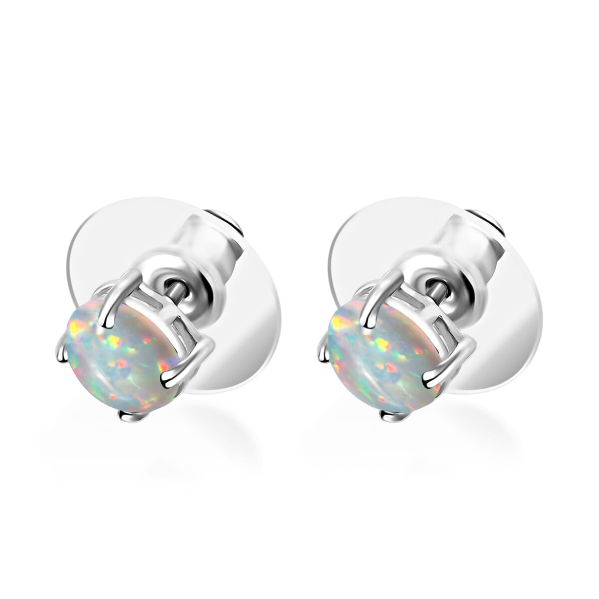 D'Joy Premium Ethiopian Welo Opal 1.16 ctw Solitaire Stud Earrings in Platinum Over Sterling Silver image number 2