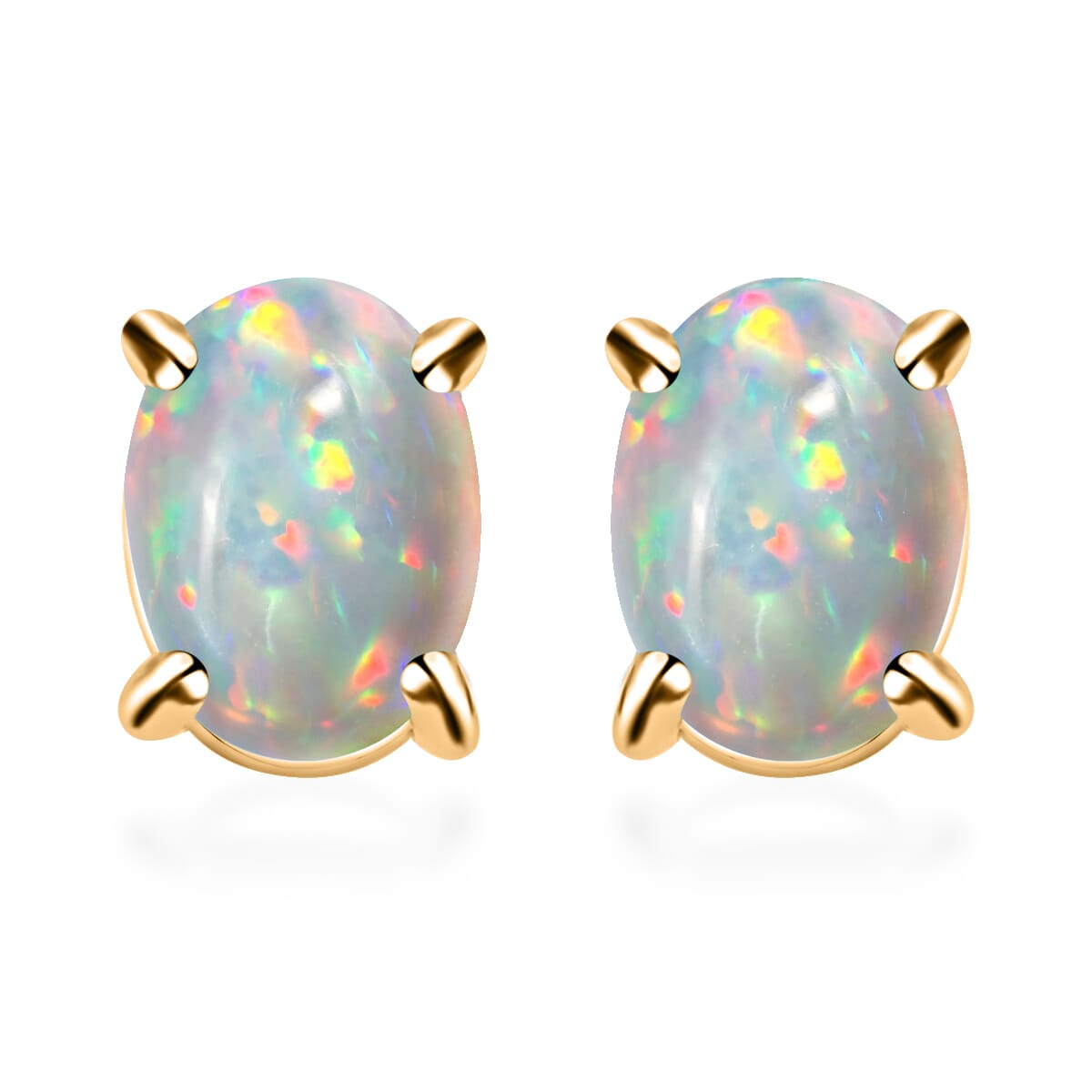 D'Joy Premium Ethiopian Welo Opal 1.16 ctw Solitaire Stud Earrings in Vermeil Yellow Gold Over Sterling Silver image number 0