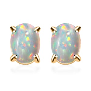 D'Joy Premium Ethiopian Welo Opal 1.16 ctw Solitaire Stud Earrings in Vermeil Yellow Gold Over Sterling Silver