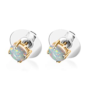 D'Joy Premium Ethiopian Welo Opal 1.16 ctw Solitaire Stud Earrings in Vermeil Yellow Gold Over Sterling Silver (Del. in 10-12 Days)