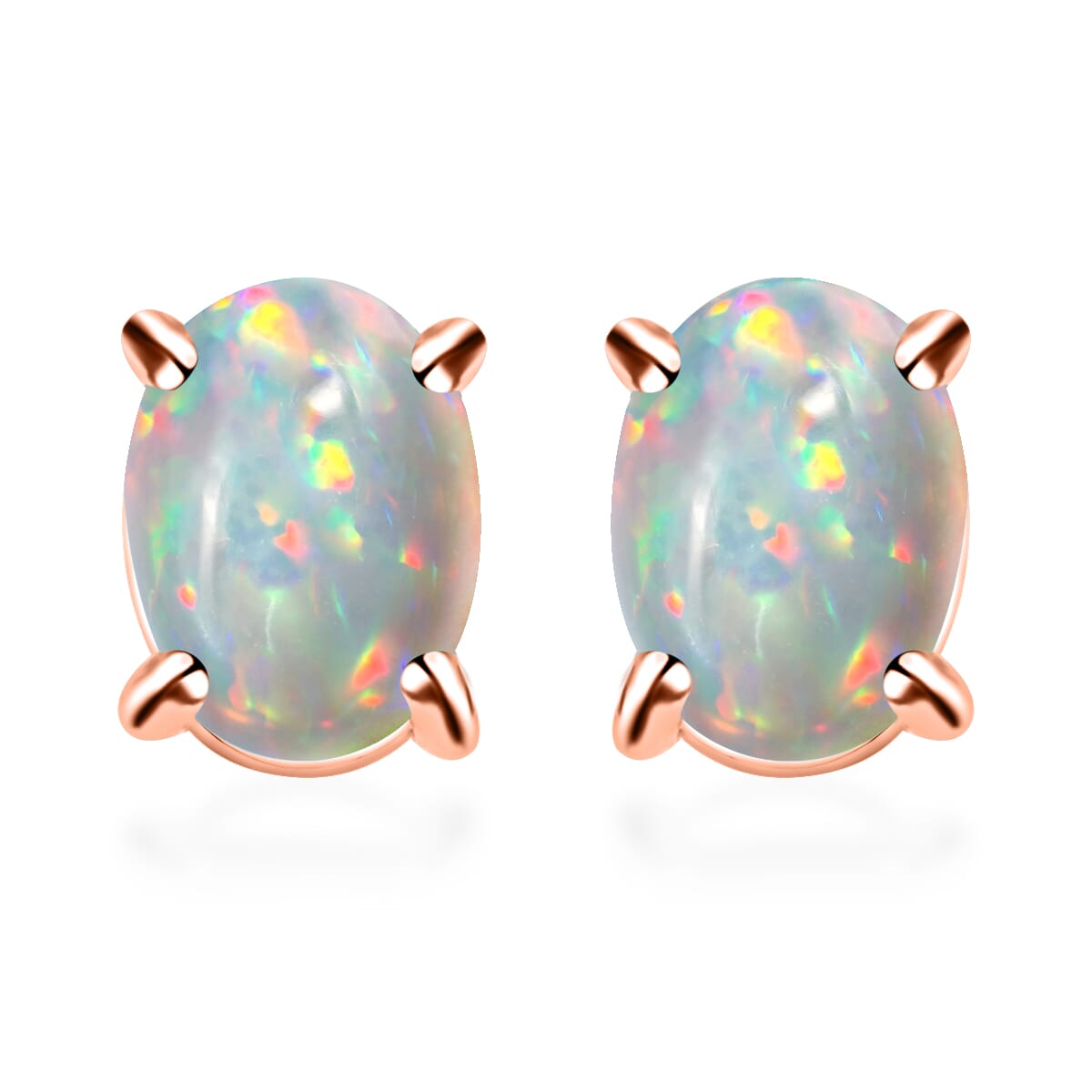 D'Joy Premium Ethiopian Welo Opal 1.16 ctw Solitaire Stud Earrings in Vermeil Rose Gold Over Sterling Silver image number 0