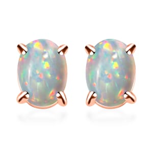 D'Joy Premium Ethiopian Welo Opal 1.16 ctw Solitaire Stud Earrings in Vermeil Rose Gold Over Sterling Silver