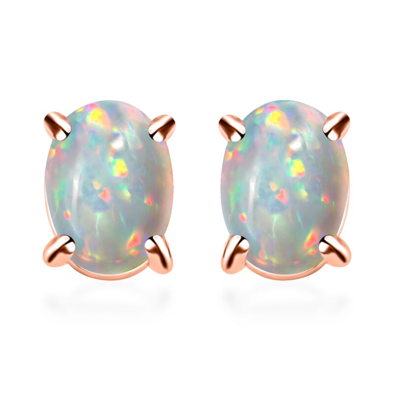 D'Joy Premium Ethiopian Welo Opal 1.16 ctw Solitaire Stud Earrings in Vermeil Rose Gold Over Sterling Silver