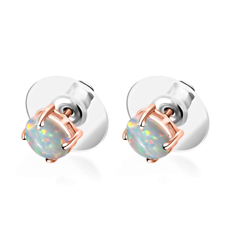 D'Joy Premium Ethiopian Welo Opal 1.16 ctw Solitaire Stud Earrings in Vermeil Rose Gold Over Sterling Silver