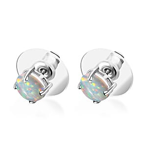 Luxoro Premium Ethiopian Welo Opal 1.15 ctw Solitaire Stud Earrings in 14K White Gold (Del. in 10-12 Days)