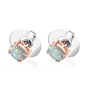 Luxoro Premium Ethiopian Welo Opal 1.15 ctw Solitaire Stud Earrings in 14K Rose Gold (Del. in 10-12 Days)