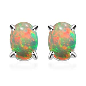 Iliana AAA Ethiopian Welo Opal 1.15 ctw Solitaire Stud Earrings in 18K White Gold